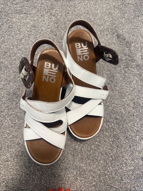 Bueno Shoes - Bueno White and Brown Leather Slingback Sandals